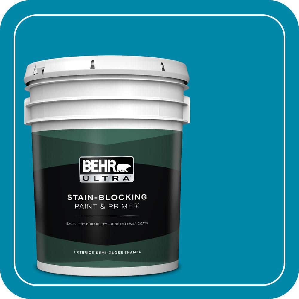 BEHR ULTRA 5 gal. #P490-6 Hacienda Blue Semi-Gloss Enamel Exterior Paint & Primer