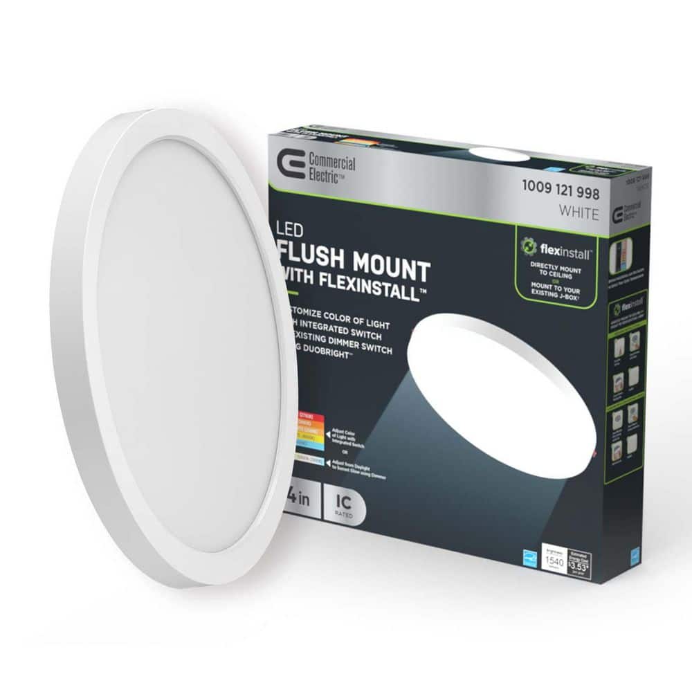Commercial Electric Flex Install Disklight 14 in. White Indoor Integrated LED Recessed Ceiling Light Flush Mount 5CCT and 1540 Lumens (3)