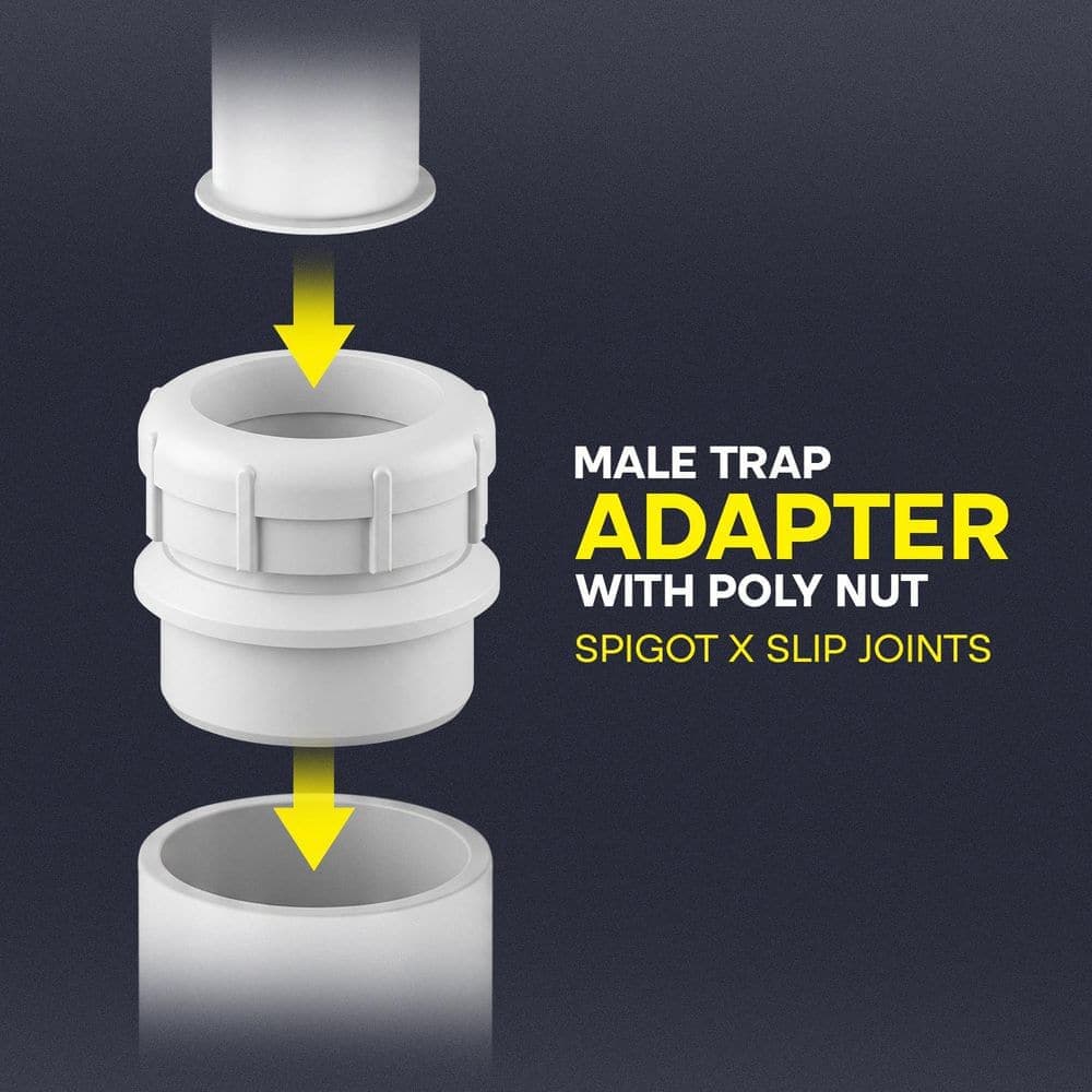 PLUMBFLEX 1-1/2 in. White Rigid PVC DWV Trap Adapter with Poly Nut, 0.19 ft. Long, Male Spigot x Slip Joint, Schedule 40 (50-Pack) (3)