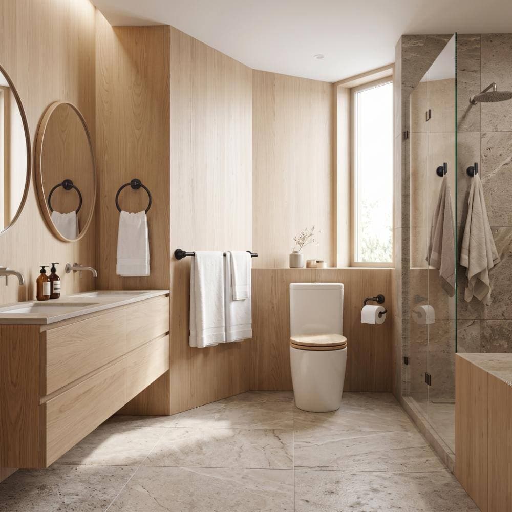 VEVETTA 5-Piece Bath Hardware Set with Towel Bar, Toilet Paper Holder, Towel Ring and Towel Hook Included (2)