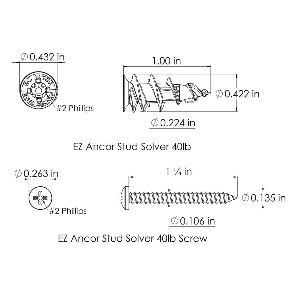 E-Z Ancor Stud Solver 40 lbs. Drywall and Stud Anchors (3)