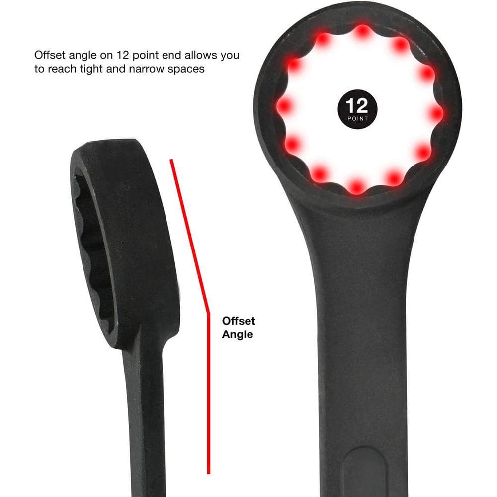 NEIKO Jumbo Combination Wrench Set, SAE, 12-Point, 1-5/16 in. to 2 in. for Large Vehicles, Black Oxide Finish (10-Piece) (3)