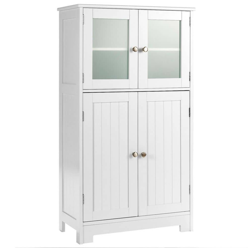 ANGELES HOME 23 in. W x 12 in. D x 43 in. H White Bathroom Floor Storage Linen Cabinet with Doors and Adjustable Shelves (2)
