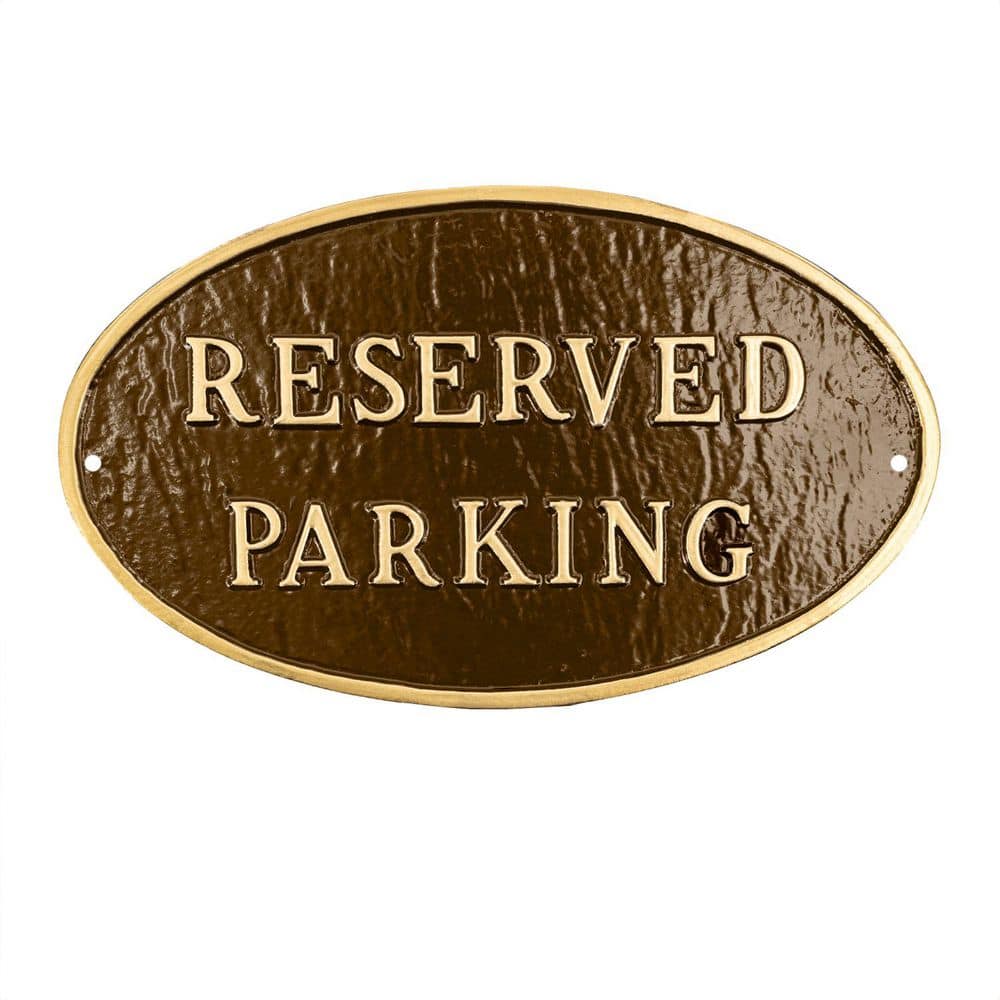 Montague Metal Products 8.5 in. x 13 in. Standard Oval Reserved Parking Statement Plaque Sign-Oil Rubbed/Gold