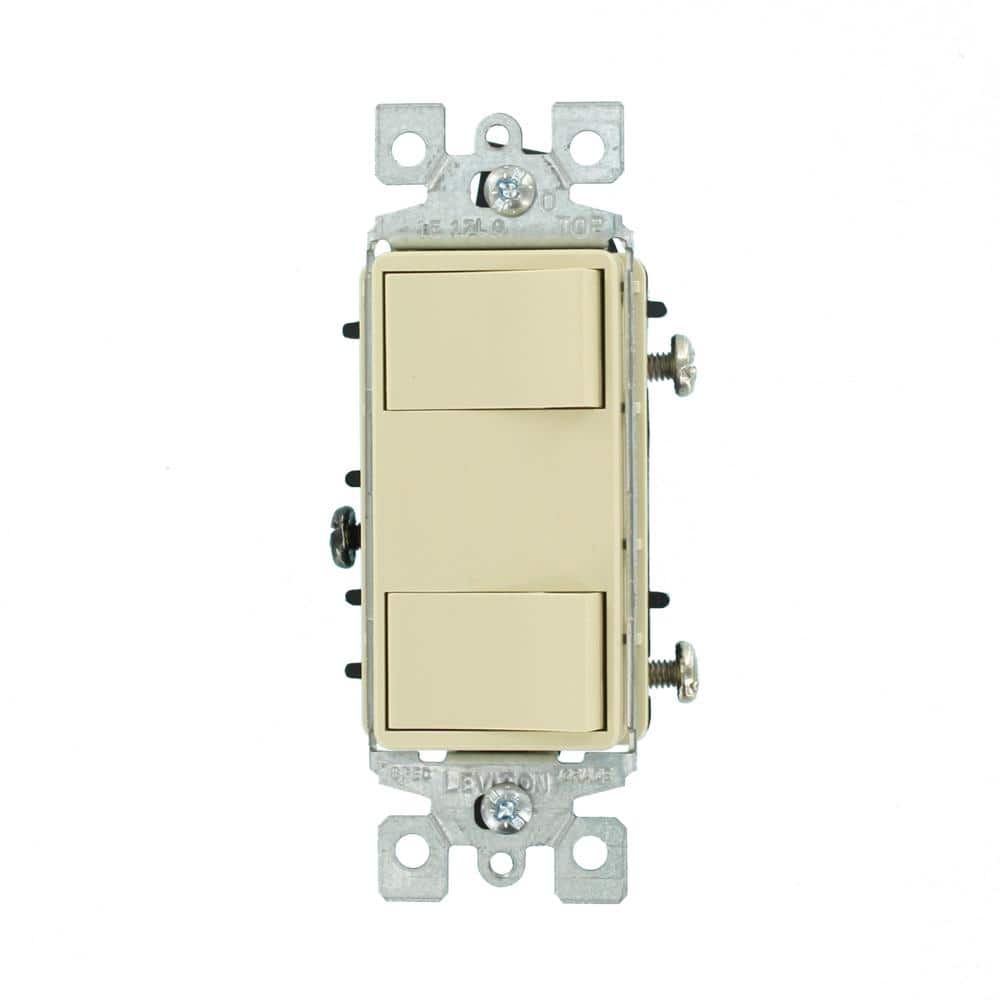 Leviton 15 Amp Commercial Grade Combination Two Single Pole Rocker Switches, Ivory 1754-I (2)