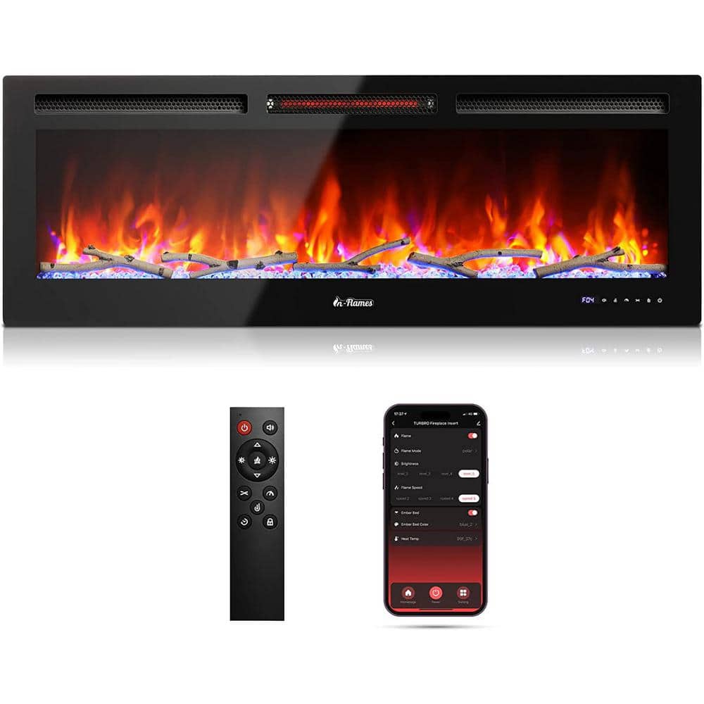 TURBRO 50 in. WiFi Electric Radiant Fireplace with Crackling Sound, 1500-Watt Infrared Quartz Heater, App & Voice Control