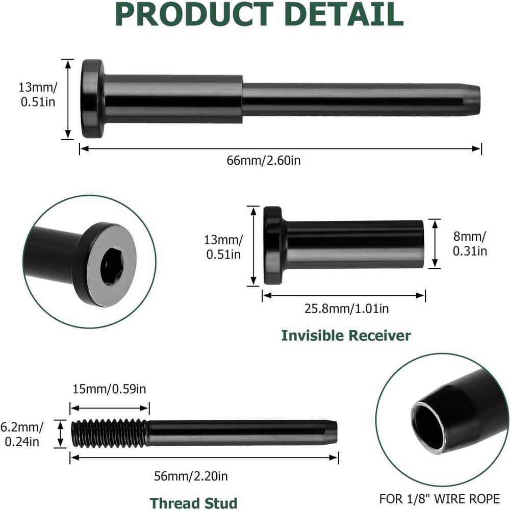 Afoxsos 2.6 in. Invisible Cable Railing Kit T316 Stainless Steel Hardware with Receivers and Swage Stud End 20 Pack (3)