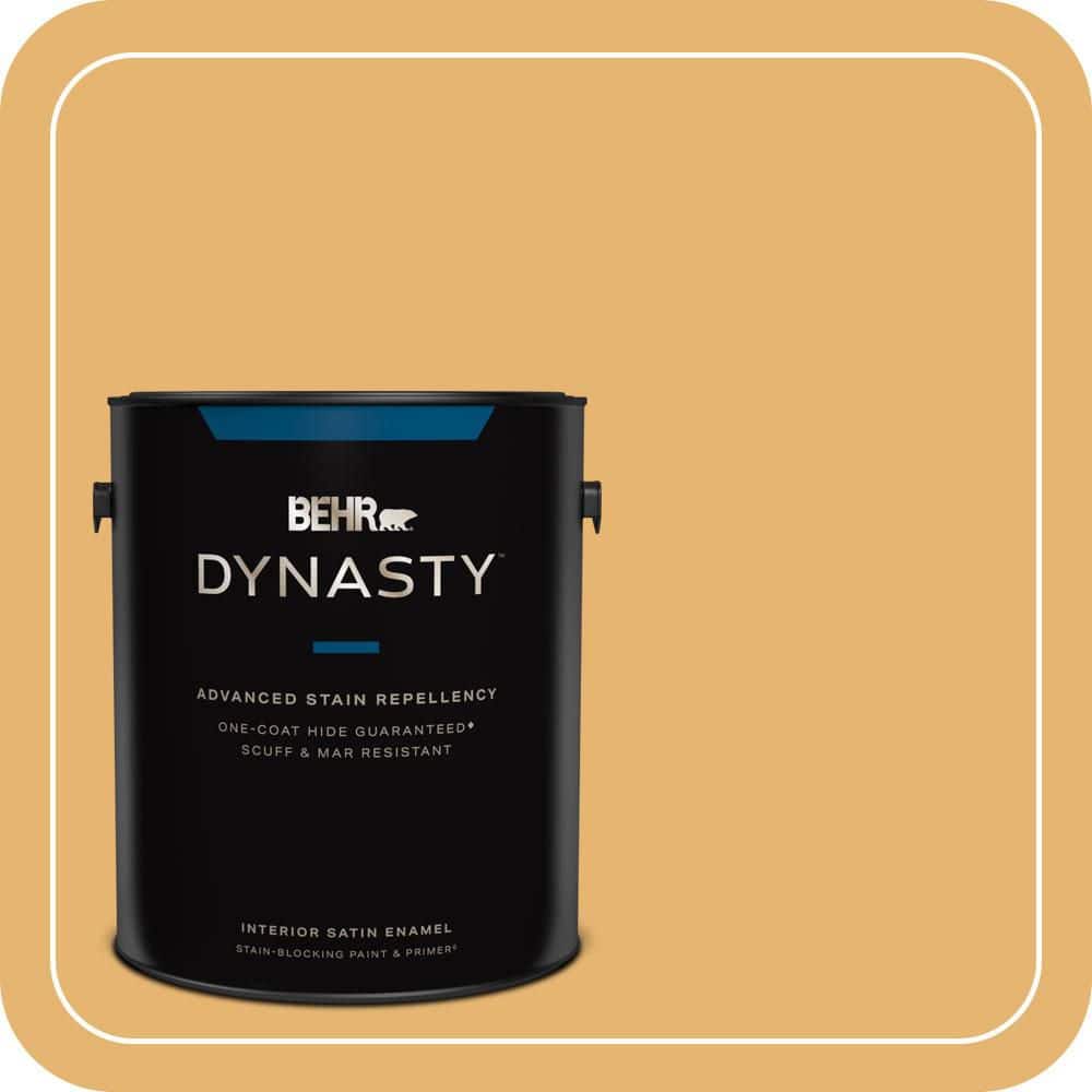 BEHR DYNASTY 1 gal. #PPU6-04 Pyramid Gold Satin Enamel Interior Stain-Blocking Paint & Primer