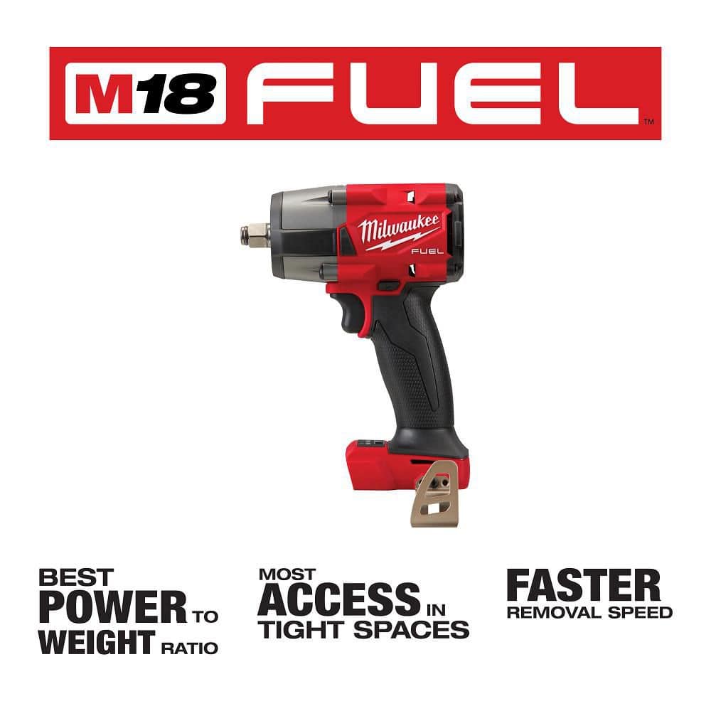 Milwaukee M18 FUEL 18V Cordless Mid Torque 1/2 in. Impact Wrench w/ M12 FUEL 3/8 in. Ratchet & Battery/Charger Combo Kit (4)