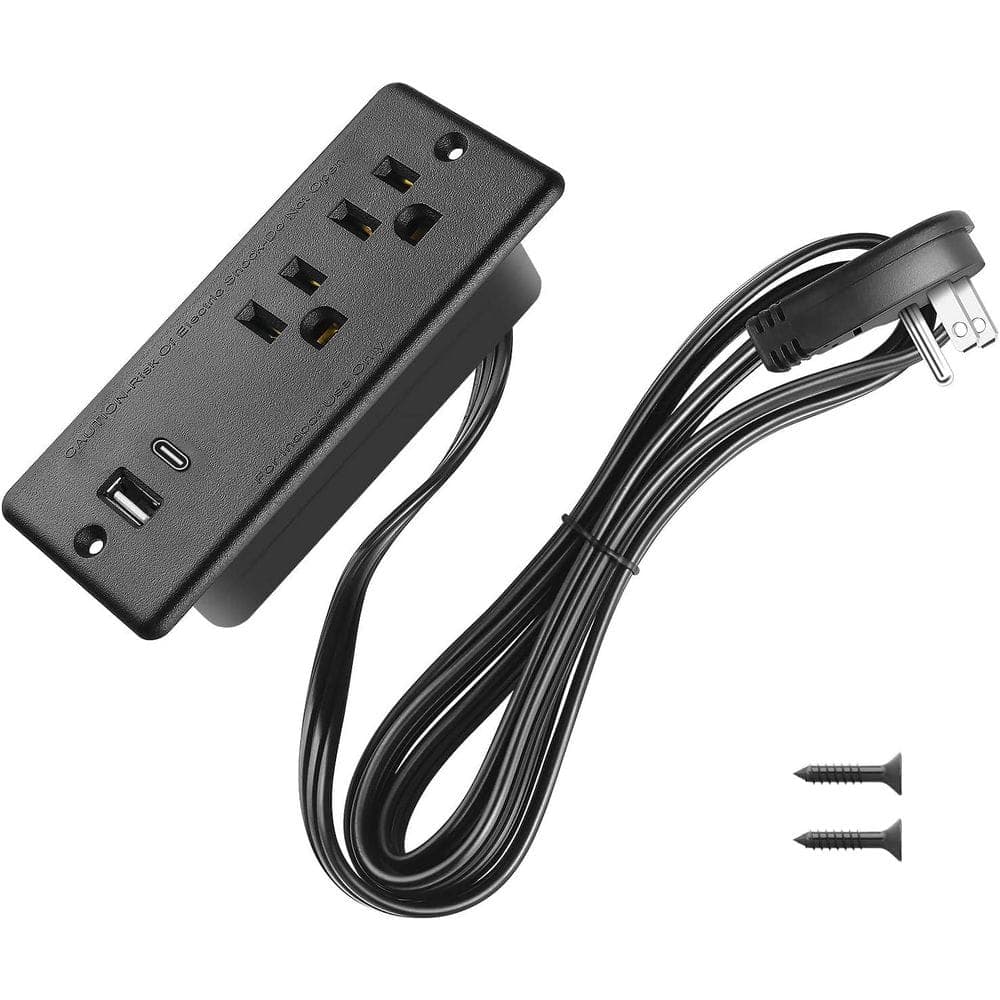 OBJLGEV 10 ft Cord 2-Outlet 2 USB-A Ports 1 USB-C Port Surge Protector with Fast Charging Recessed Desk Power Strip
