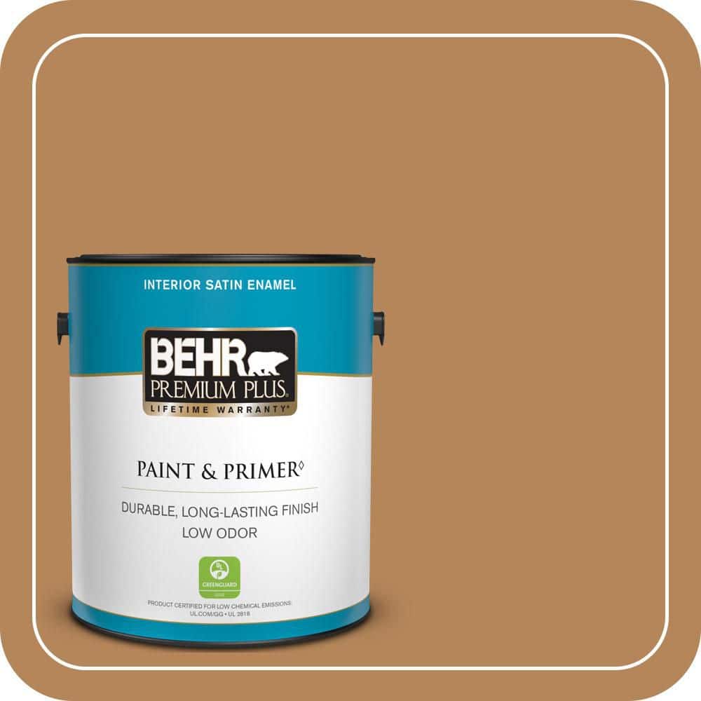 BEHR PREMIUM PLUS 1 gal. #S270-6 Almond Brittle Satin Enamel Low Odor Interior Paint & Primer