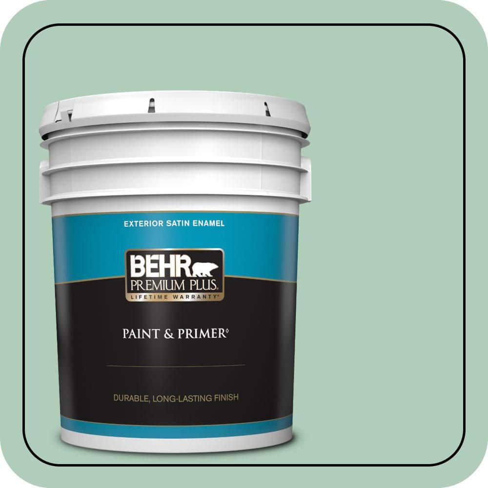 BEHR PREMIUM PLUS 5 gal. #T13-12 Jazzy Jade Satin Enamel Exterior Paint & Primer