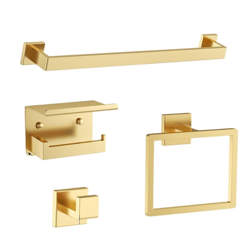 Numhew 5-Piece Modern Simple Series Wall-Mounted Bathroom Hardware Set, Towel Bar for Bathroom 23.6 in. Towel Bar in Gold (1)