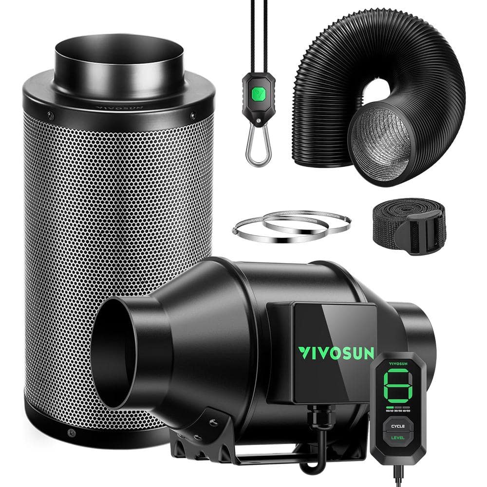 VIVOSUN AeroZesh G8 8 in. 725 CFM Inline Duct Fan Kit with E12 Speed Controller, Black Carbon Filter and 25 ft. Ducting