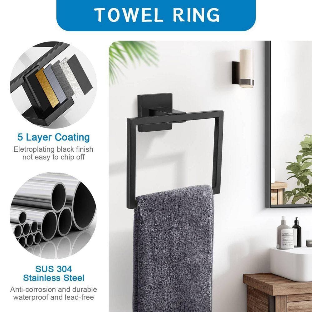 KHKFY 5-Piece Matte Black Stainless Steel Bathroom Hardware Set with 23.6 Inch Towel Bar, Wall Mounted (3)