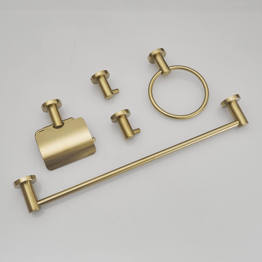 HOMEMYSTIQUE 5-Piece Bath Hardware Set with Towel Bar Towel Ring Towel Hook Toilet Paper Holder (2)
