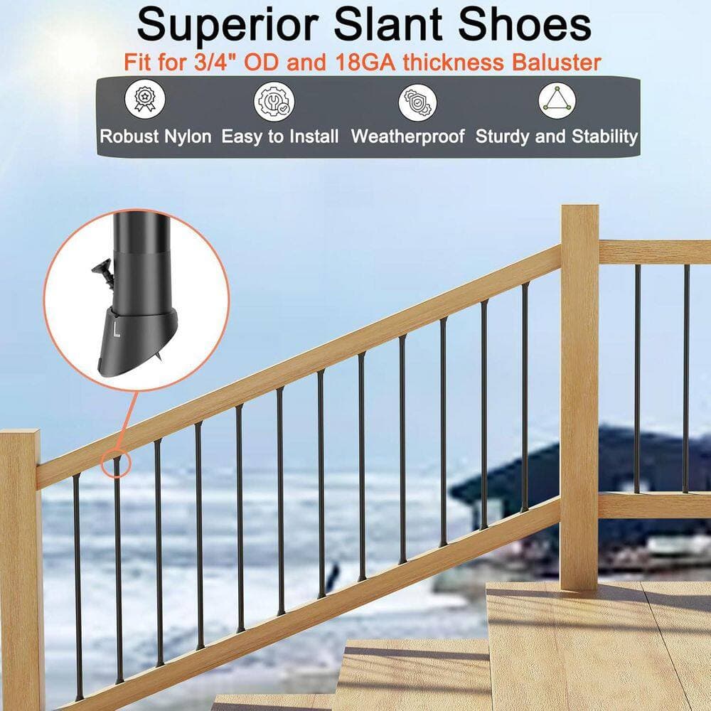 Afoxsos 50 Pack 3/4 Black Nylon Slant Shoes for 22°-42° Angled Railings, Work with Level Connectors, Fit Round Aluminum (3)