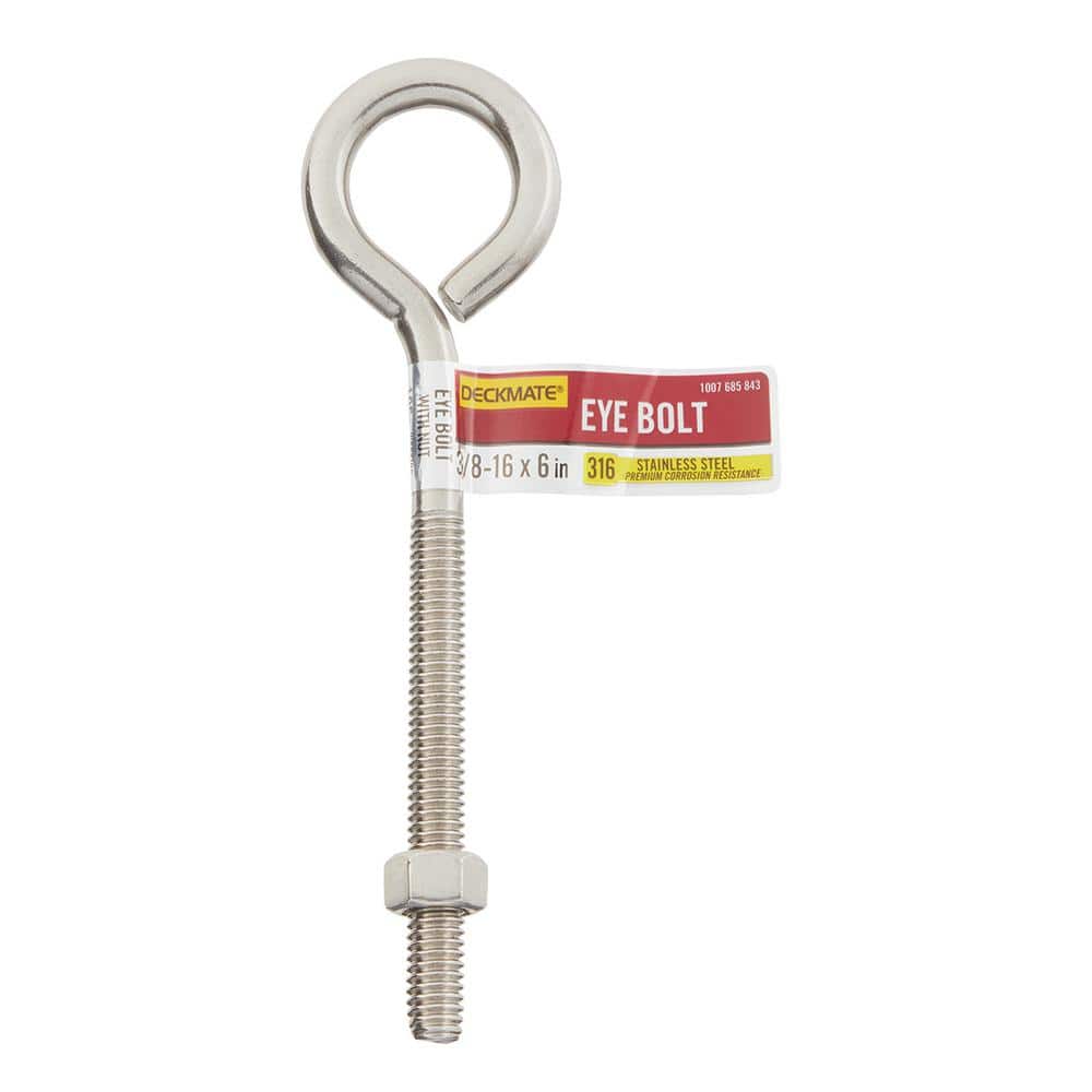 DECKMATE Marine Grade Stainless Steel 3/8-16 Eye Bolt includes Nut