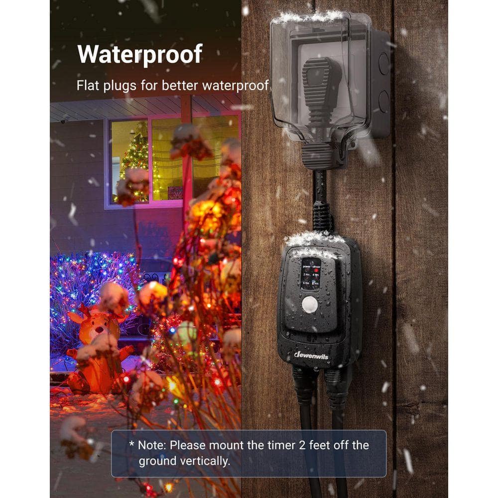 DEWENWILS Outdoor Light Countdown Timer Waterproof with 2-Grounded Outlets for Outdoor Lighting-Black (2)