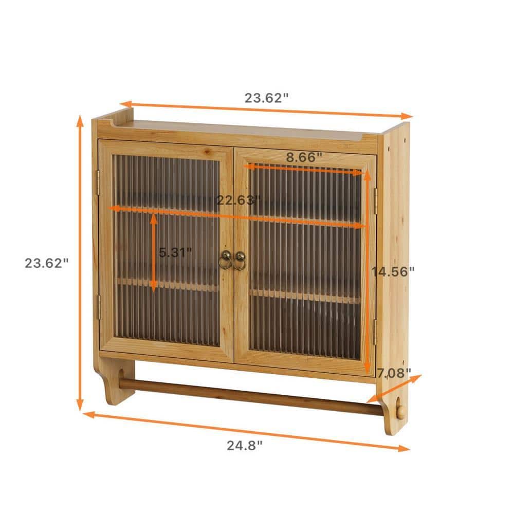 COWLOWN 23.62 in. W x 7.08 in. D x 23.62 in. H Solid Wood Bathroom Storage Wall Cabinet in Brown with Towel Rack (2)