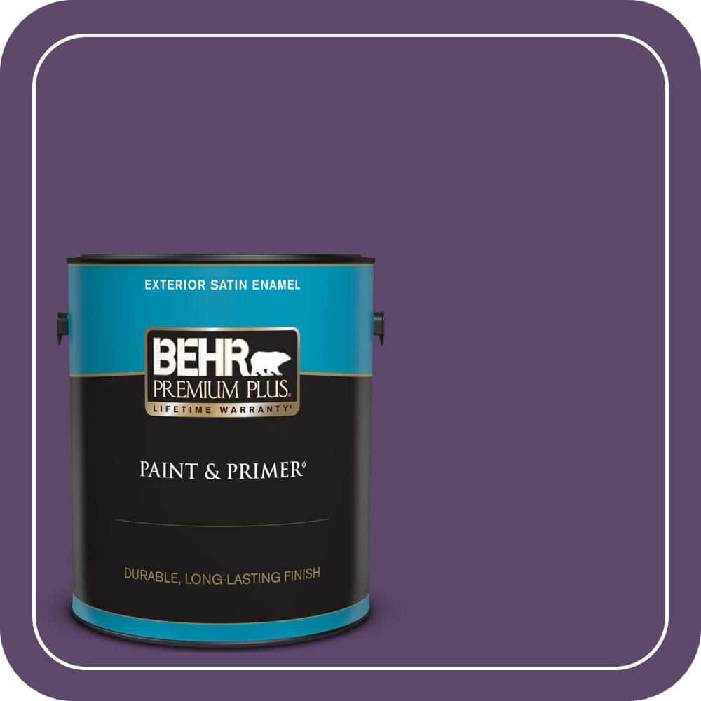 BEHR PREMIUM PLUS 1 gal. #S-G-660 Wild Grapes Satin Enamel Exterior Paint & Primer (1)