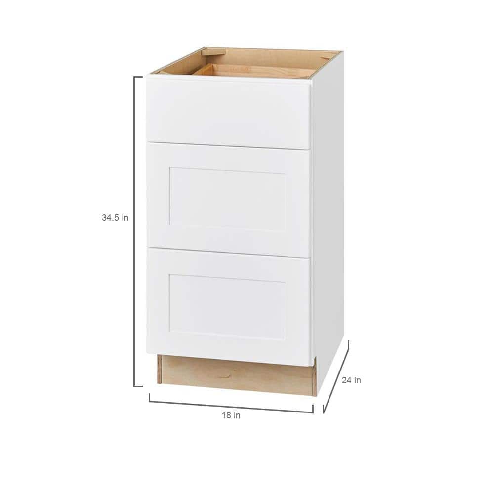 Hampton Bay Avondale 18 in. W x 24 in. D x 34.5 in. H Ready to Assemble Plywood Shaker Drawer Base Kitchen Cabinet in Alpine White (4)
