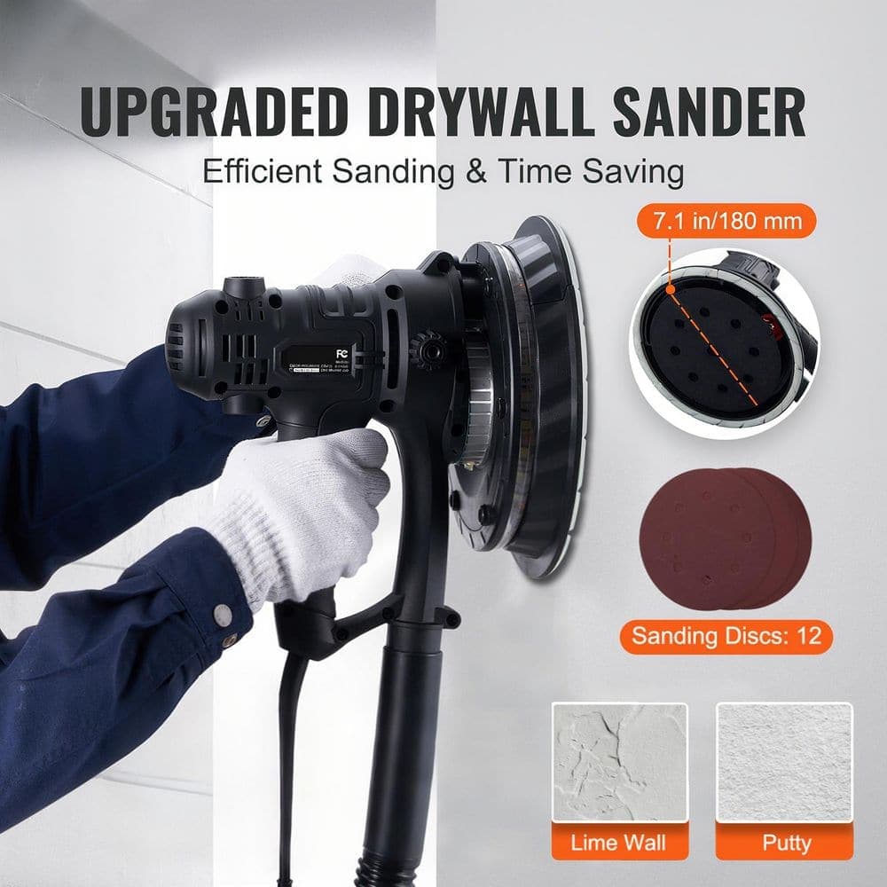 SKYSHALO Drywall Sander, 800-Watt, 1200 RPM to 2300 RPM Variable Speed, Self-Suction, Double LED Lights (2)