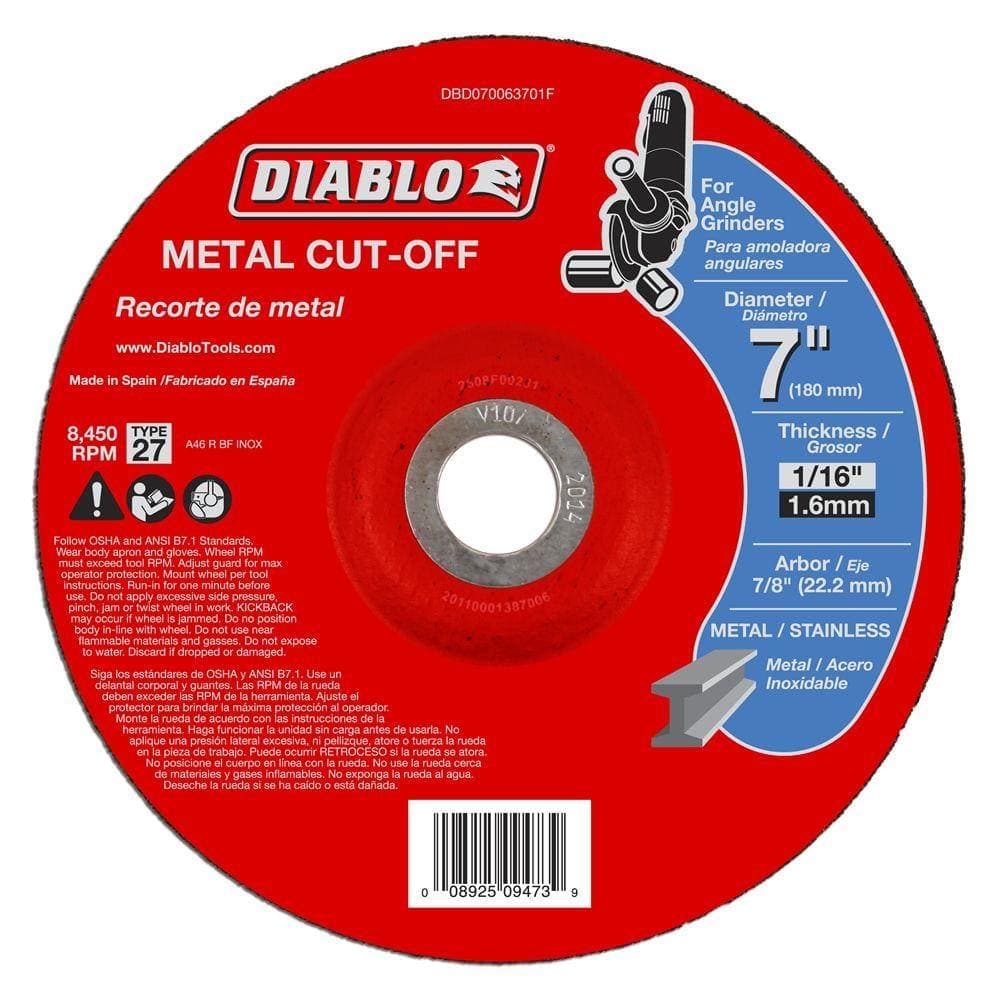 DIABLO 7 in. x 1/16 in. x 7/8 in. Metal Cut-Off Disc with Type 27 Depressed Center (5-Pack) (1)