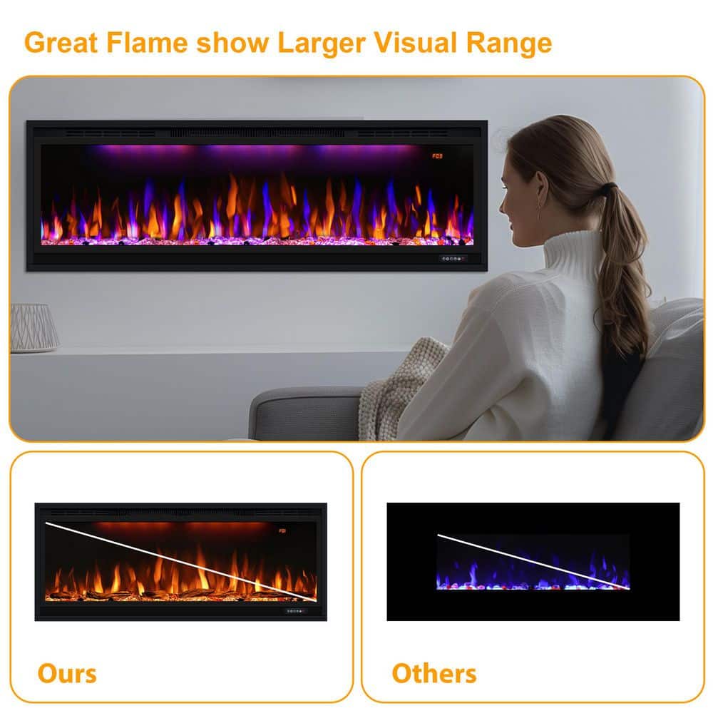Prismaster ...keeps your home stylish 42 in. Smart Wall-Mounted Recessed Electric Fireplace Insert with App, Lifelike Flames, Logs, Crystals, 5100 BTU (3)