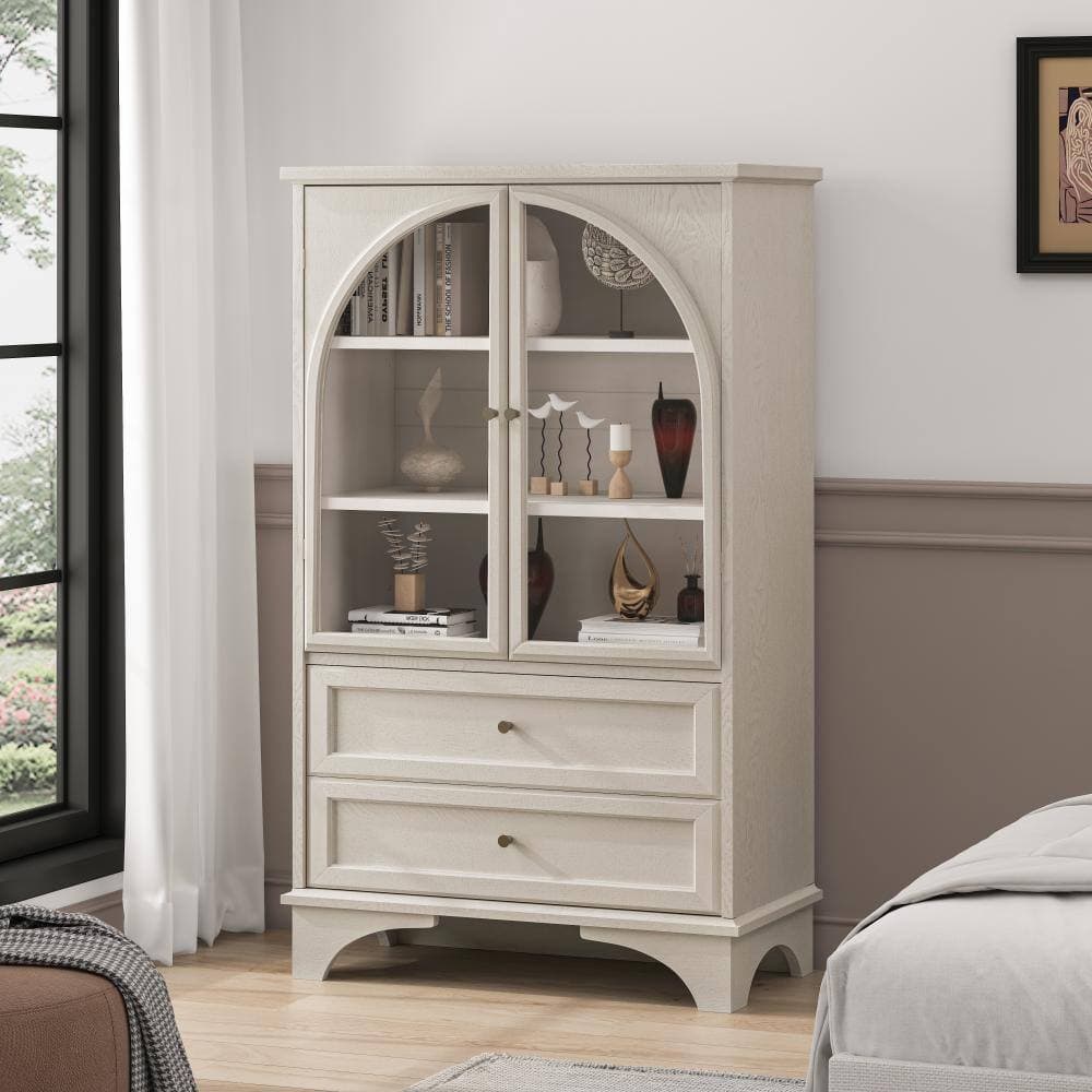 COWLOWN 31.5 in. W x 15.75 in. D x 52.17 in. H White Linen Cabinet with 2 Drawers and Adjustable Shelf (2)