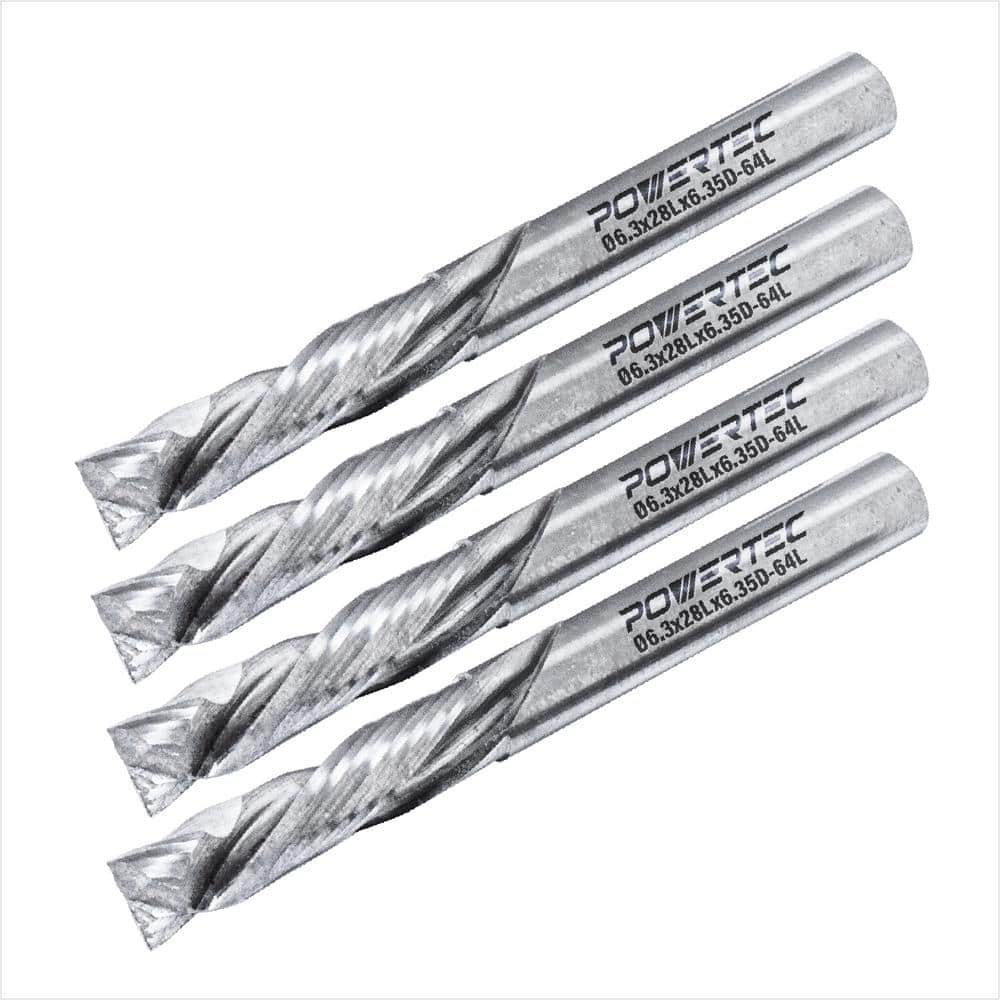 ‎POWERTEC 1/4 in. x 1/4 in. Shank Up/Down Cut Compression Carbide Spiral Router Bit (4-Pack)