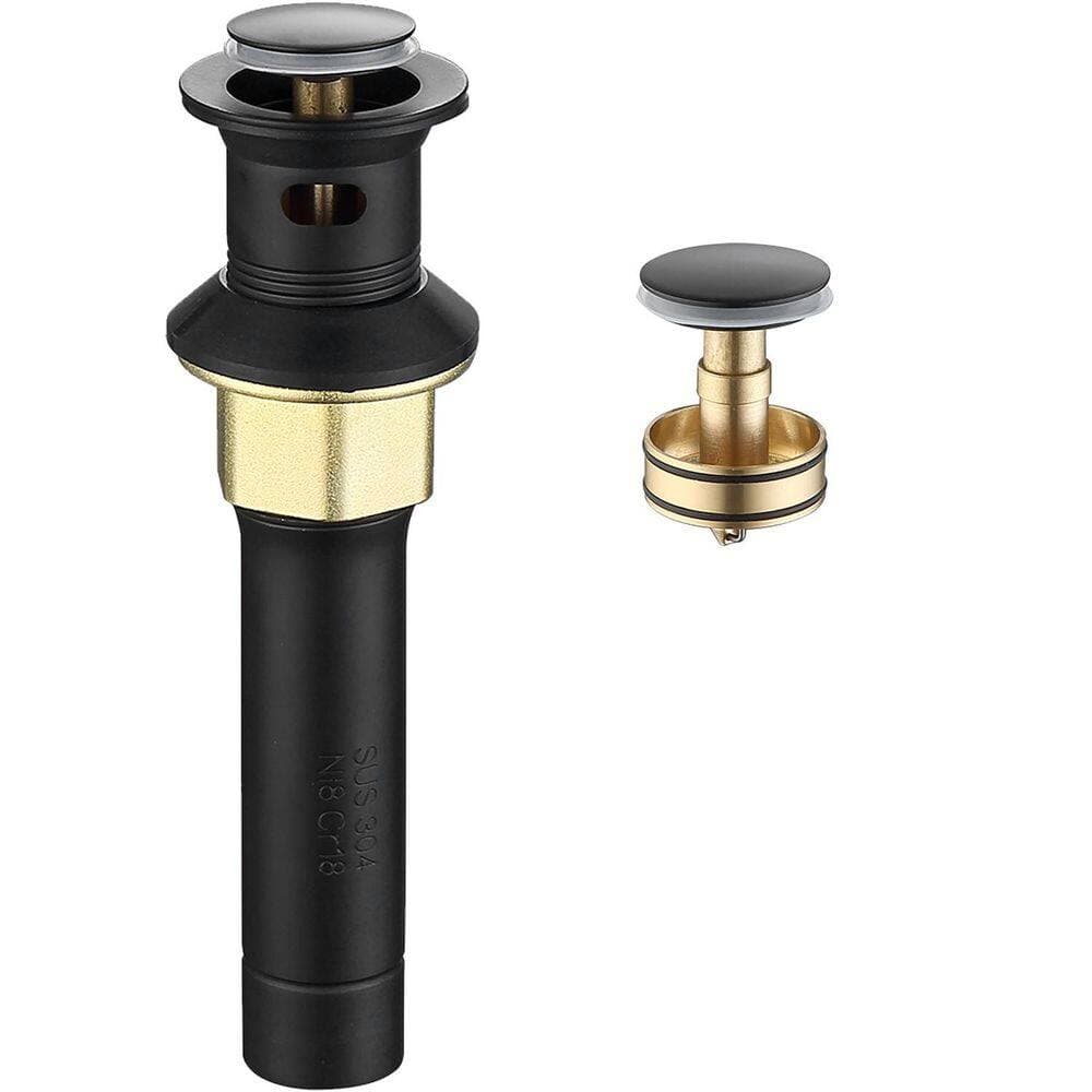 Unbranded Pop-Up Drain Stainless Steel With Overflow Anti-Clogging for Vessel Sink Lavatory The thickness is 1.97 in. Matte Black