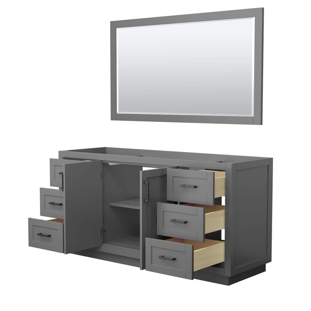 Wyndham Collection Miranda 65.25 in. W x 21.75 in. D x 33 in. H Single Sink Bath Vanity Cabinet without Top in Dark Gray with 58 in. Mirror (2)