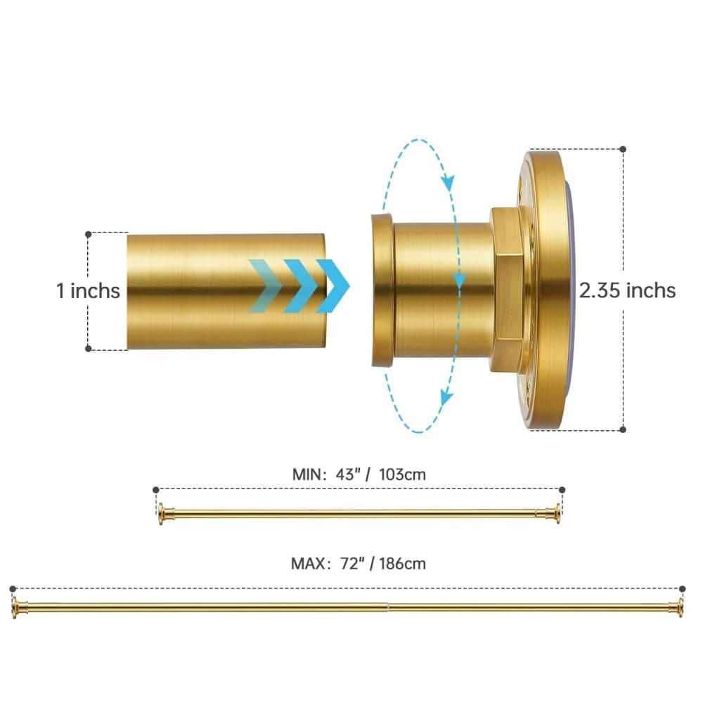 Wudkey 72 in. Stainless Steel Industrial Shower Curtain Rod in Gold, Never Rust Non-Slip 2-in-1 Design Tension Curtain Rod (2)