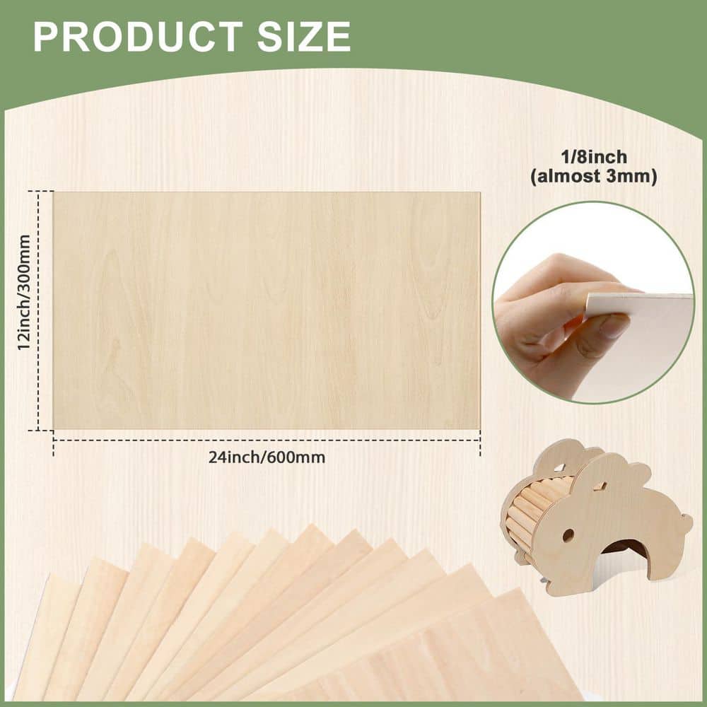 Afoxsos 1/8 in. x 12 in. x 24 in. Basswood Project Panel, 10-Pack, Unfinished Wood for Crafts, Laser Cutting and Engraving (3)
