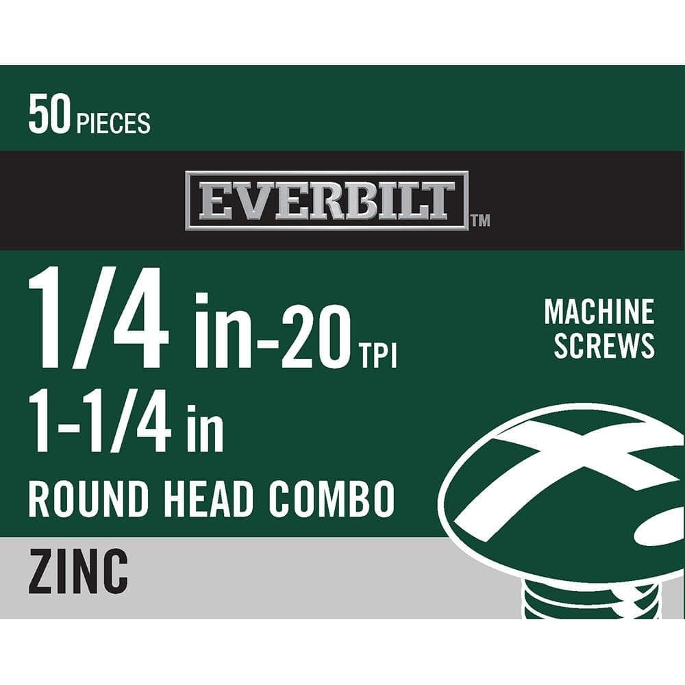 Everbilt 1/4 in.-20 x 1-1/4 in. Combo Round Head Zinc Plated Machine Screw (50-Pack)