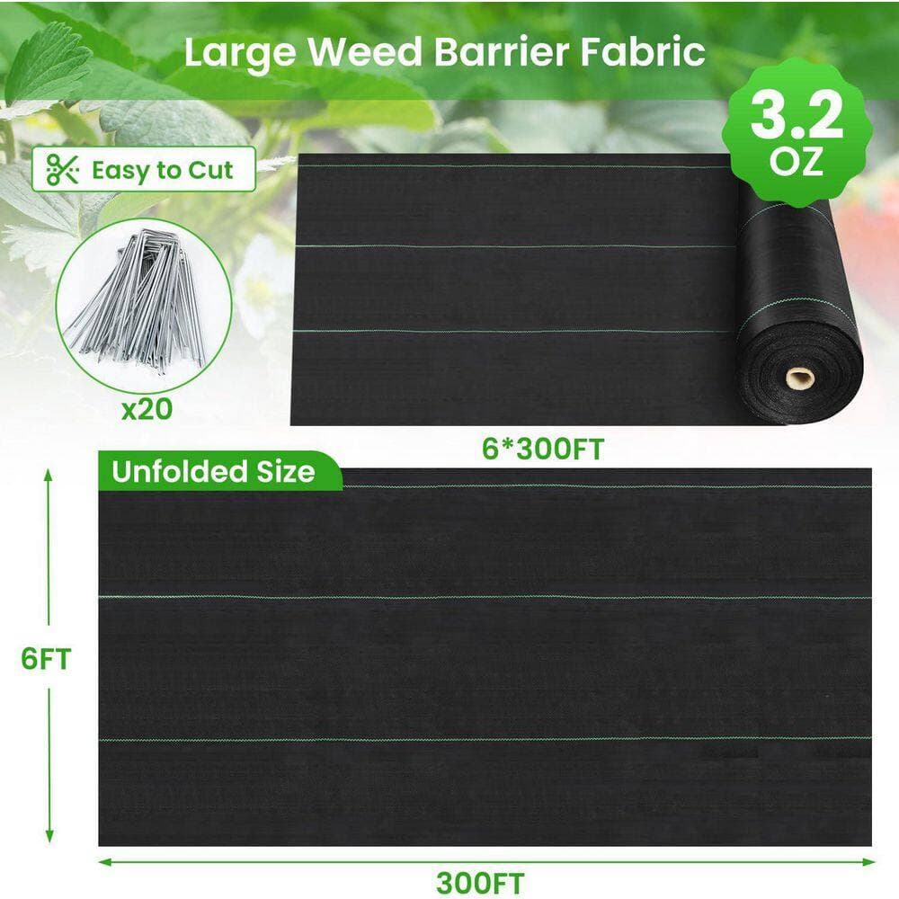 Unbranded Weed Barrier Fabric 6 x 300 ft. Heavy Duty Durable Woven Geotextile Ground Cover High Permeability Garden Control Mat (2)