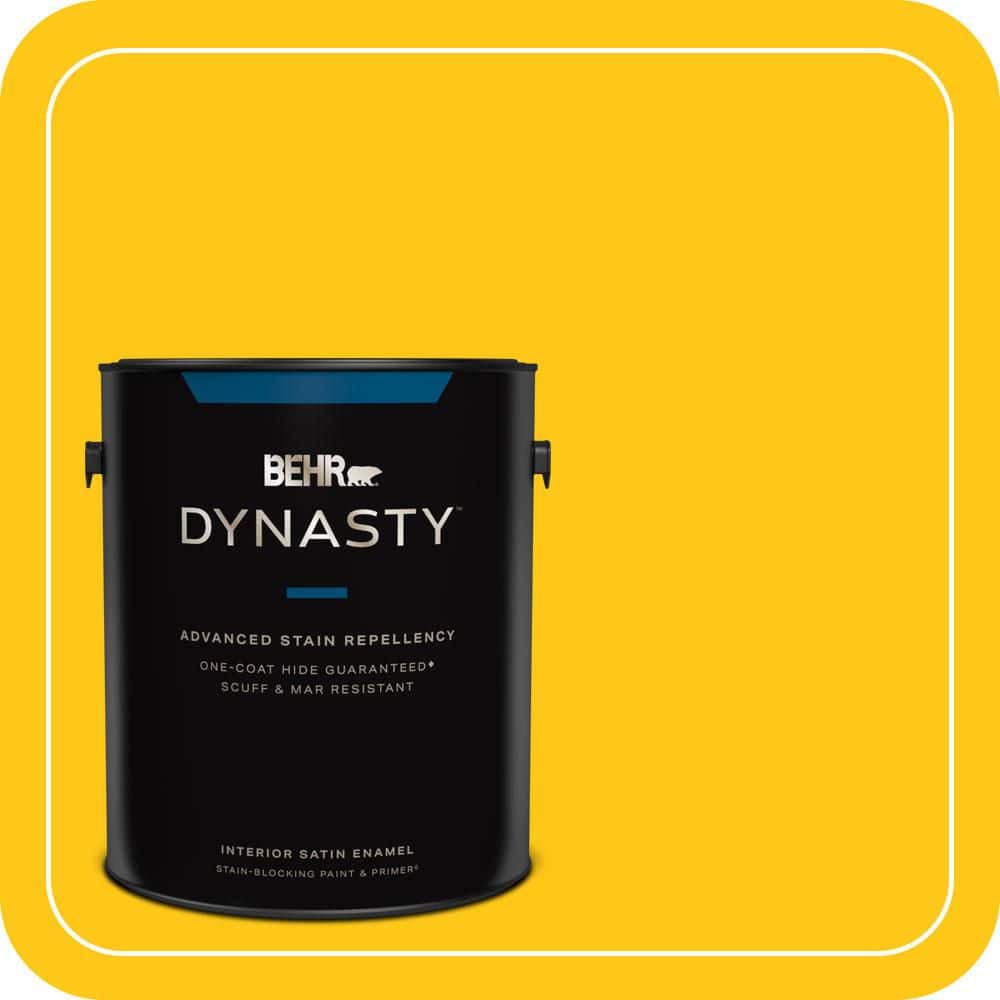 BEHR DYNASTY 1 gal. #P300-7 Unmellow Yellow Satin Enamel Interior Stain-Blocking Paint and Primer