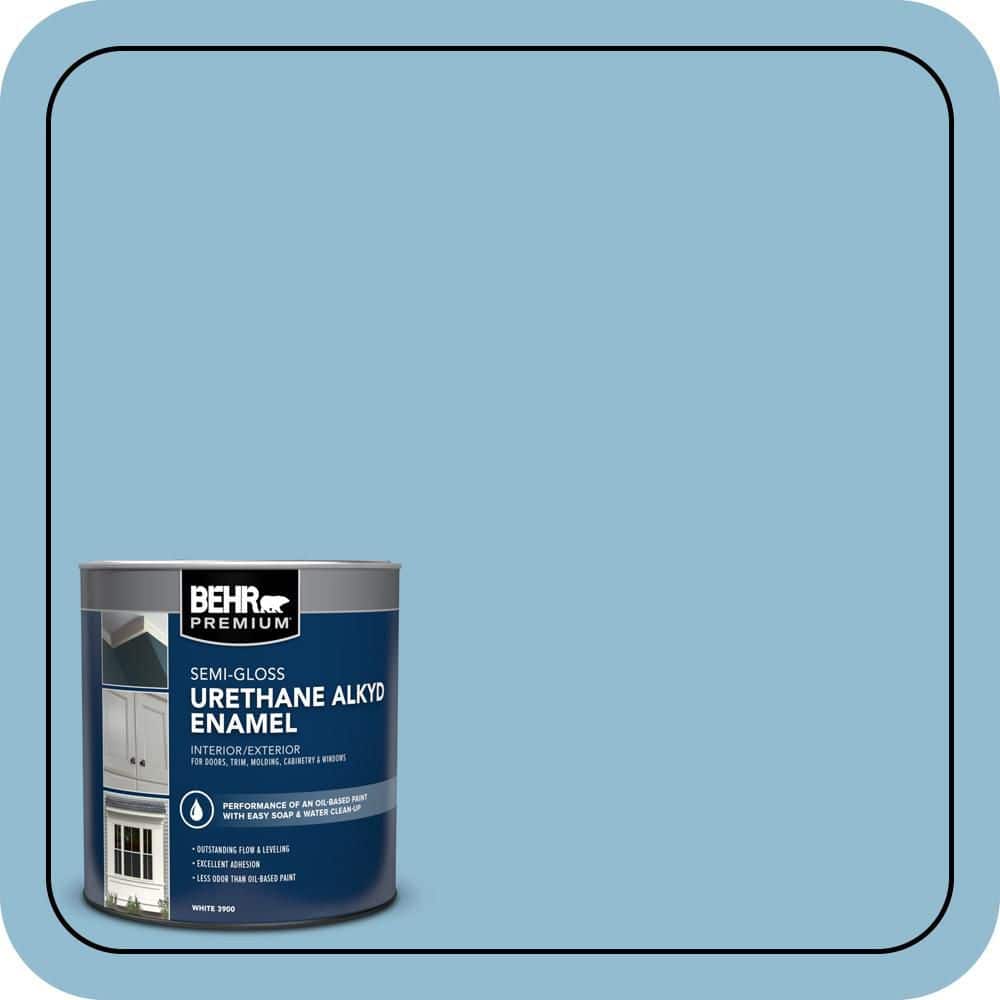 BEHR PREMIUM 1 qt. #S490-3 Reef Blue Semi-Gloss Enamel Urethane Alkyd Interior/Exterior Paint (1)