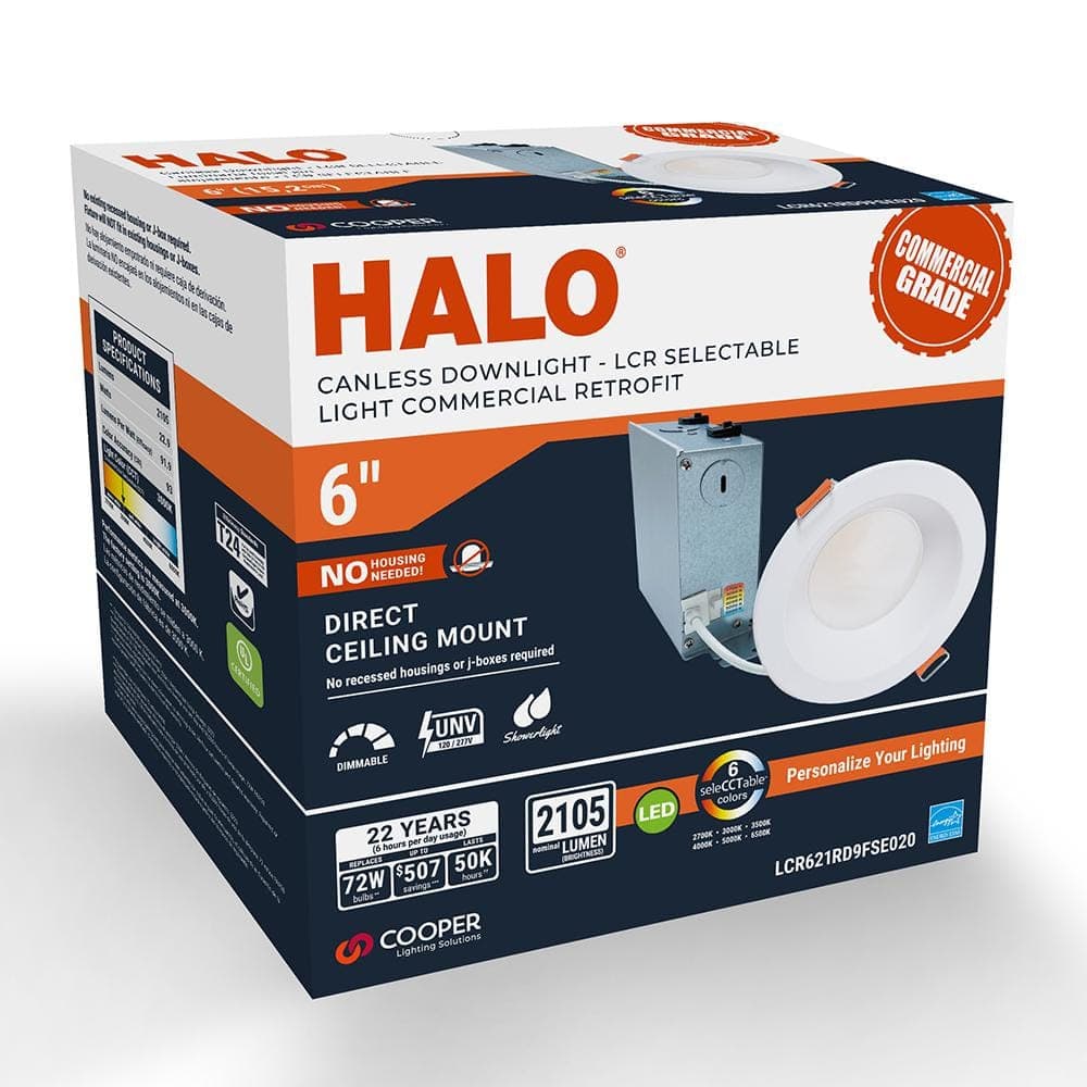 HALO 1-Pack LCR6 6 in. Selectable CCT Round Canless Integrated LED White Recessed Light Retrofit Module Trim, 2100 Lumens (3)