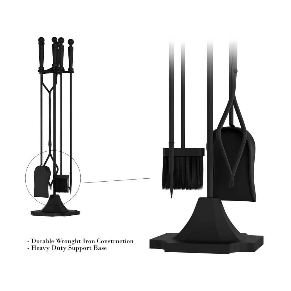 Lavish Home Black 5-Piece Fireplace Tool Set with Ergonomic Ball Handles (2)