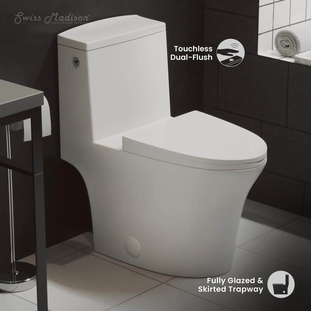 Swiss Madison Hugo 1-Piece 1.1/1.6 GPF Dual Touchless Flush Elongated Toilet in White, Seat Included (2)