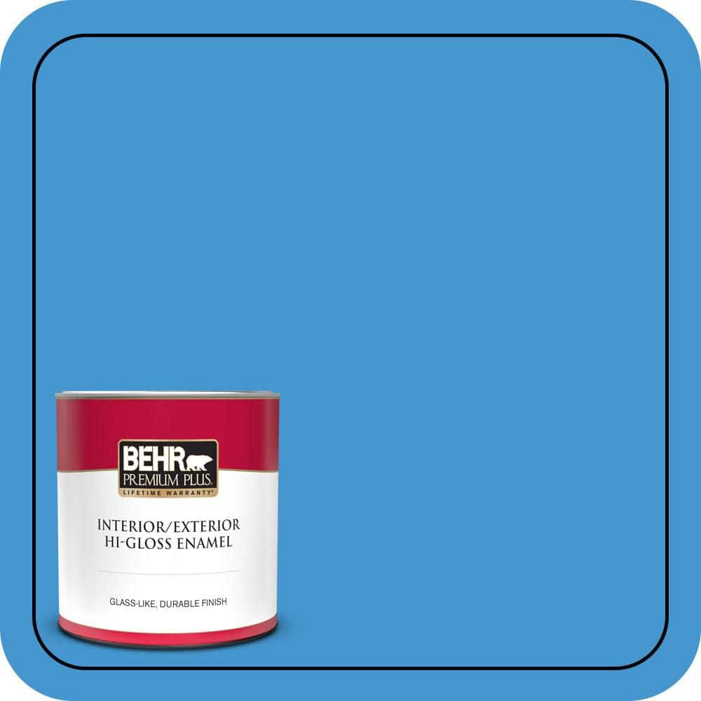 BEHR PREMIUM PLUS 1 qt. #P510-5 Perfect Sky Hi-Gloss Enamel Interior/Exterior Paint & Primer