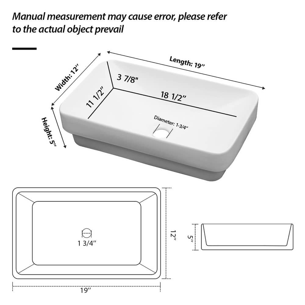 Coporesell 19 in. Drop-in Ceramic Bathroom Sink in White (2)