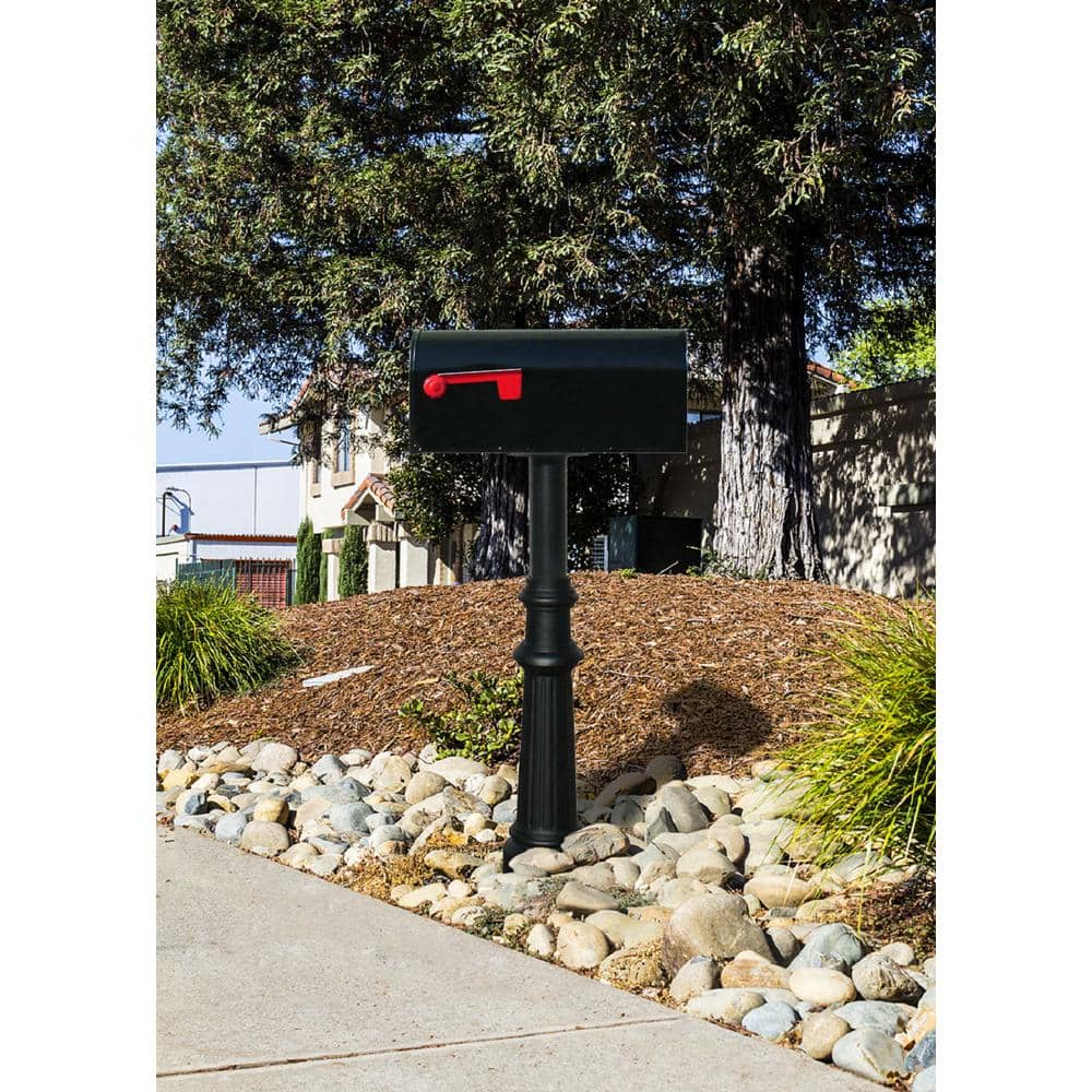 QualArc Hanford Quad Black Post Mounted System Non-Locking Mailbox with Scroll Supports, Fluted Base and 4 E1 Mailboxes (2)