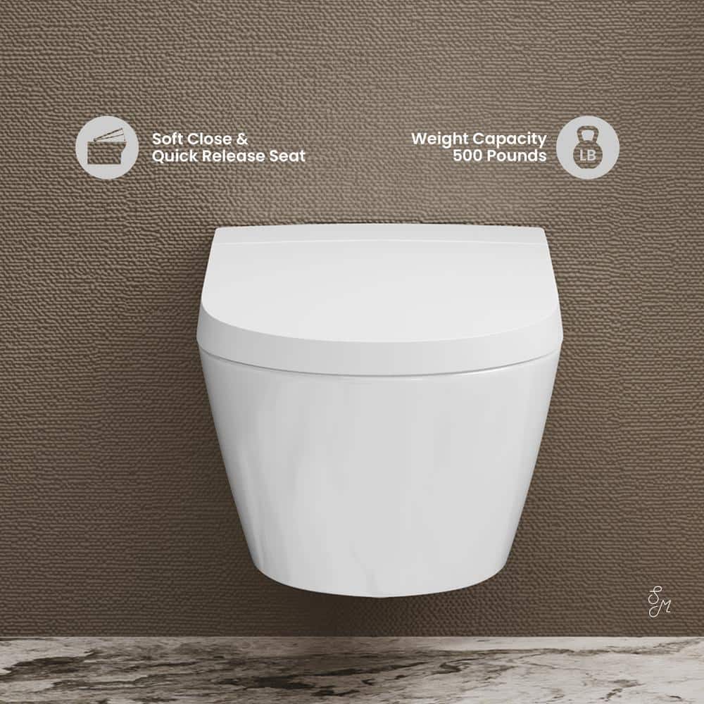 Swiss Madison Hugo 2-piece 0.8/1.1 GPF Dual Flush Elongated Smart Wall Hung Toilet with Bidet Bundle in. Glossy White, Seat Included (3)