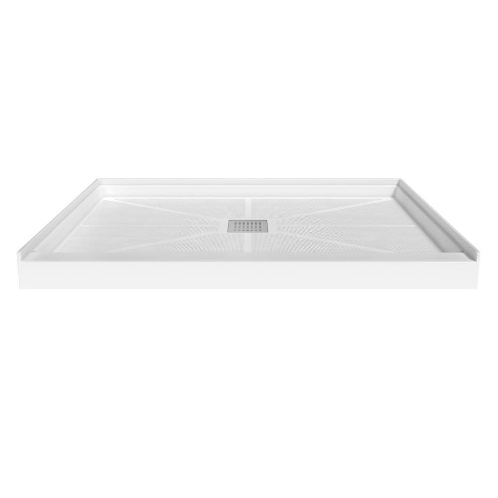 CASAINC 48 in. x 36 in. Composite Alcove Shower Pan Base with Stainless Steel Cover and Center Drain in White (1)