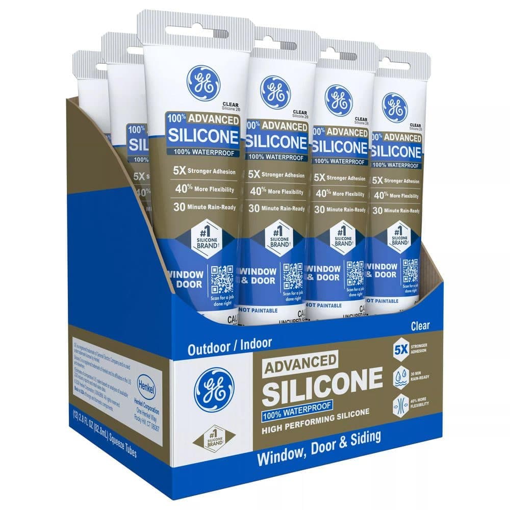 GE Advanced 2.8 oz. Clear Silicone 2-Window and Door Squeeze Sealant (12-Case)