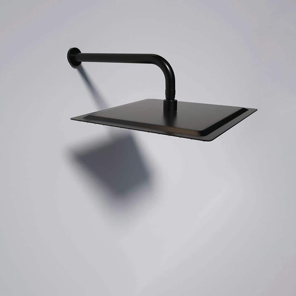Miscool Lali 16 in. Black Shower Arm Wall Mounted Solid Brass G-1/2 in. Pipe NPT Standard Black with Flange Cover (3)