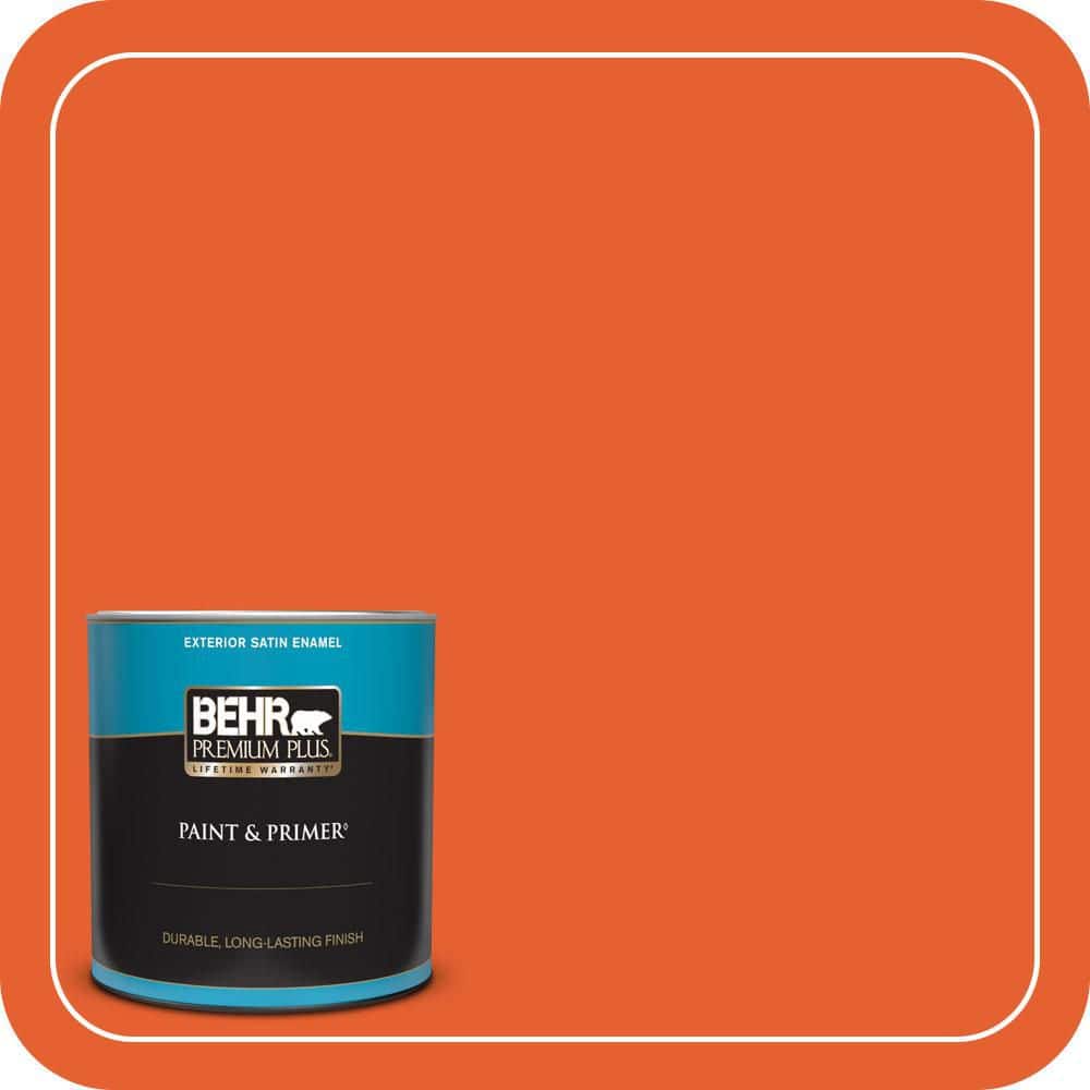 BEHR PREMIUM PLUS 1 qt. #S-G-230 Startling Orange Satin Enamel Exterior Paint & Primer